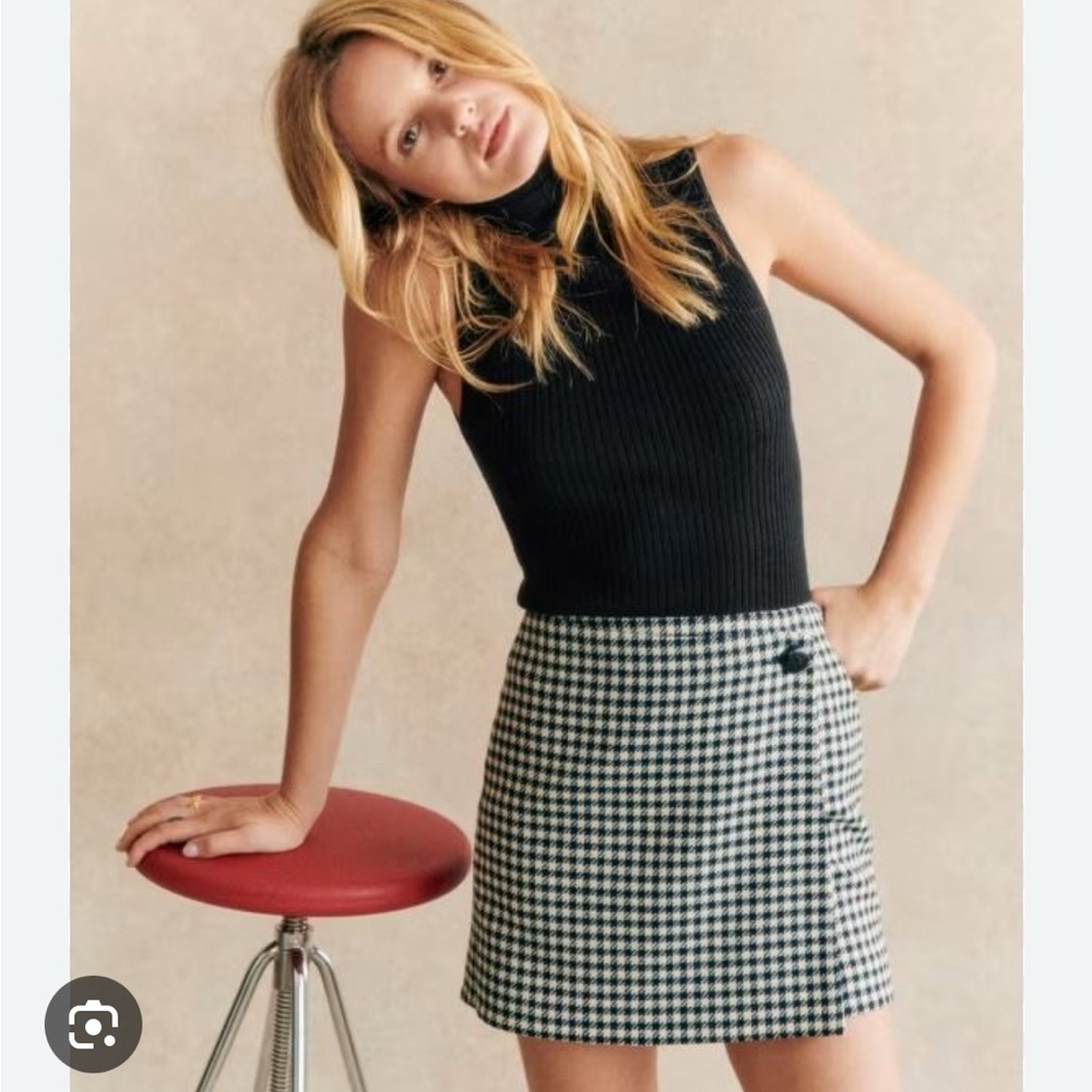 Sezane Black & White Houndstooth Mini Skirt